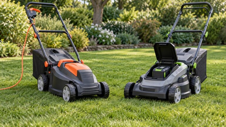 Corded and cordless electric lawn mowers on one lawn