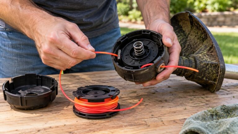 Reloading nylon line into a bump-feed trimmer head