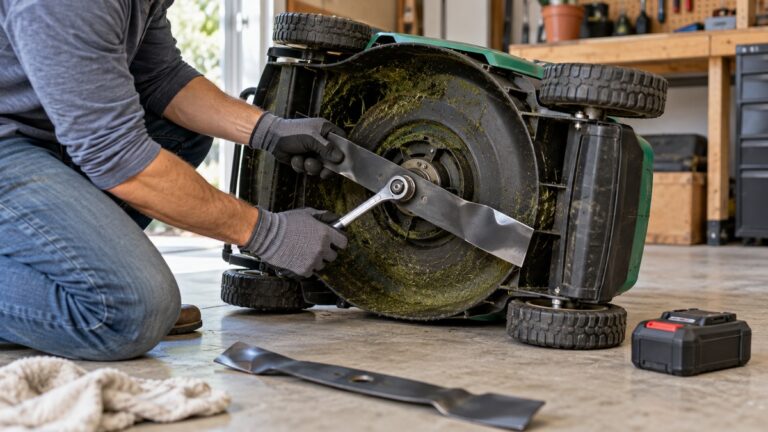 Replacing an electric lawn mower blade safely