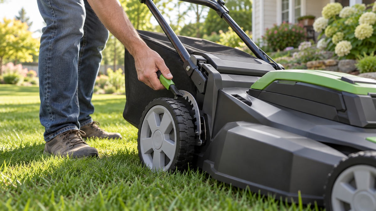 Adjusting the cutting height on a lawn mower