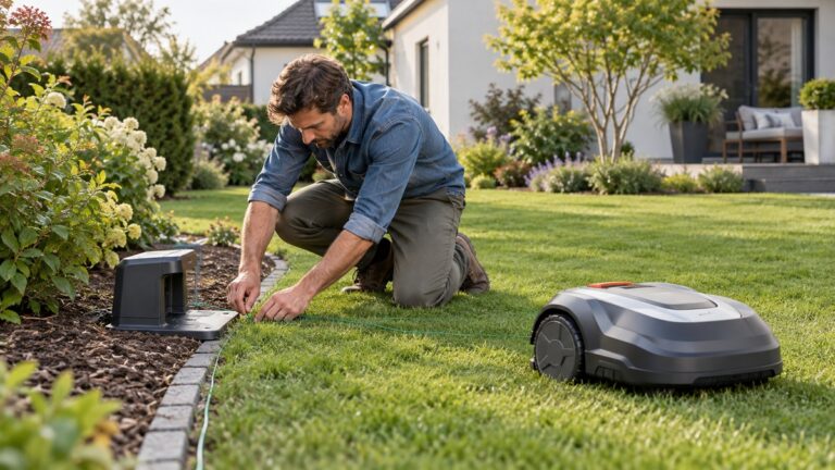 Setting up a robotic lawn mower boundary wire and dock