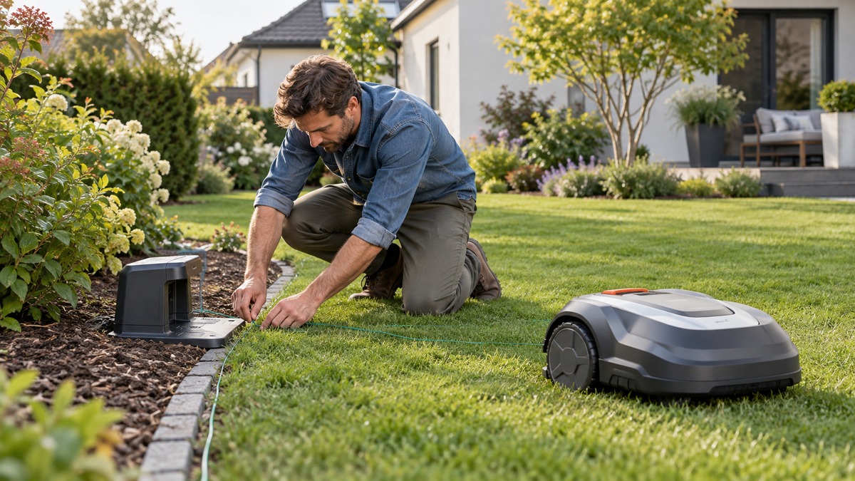 Setting up a robotic lawn mower boundary wire and dock