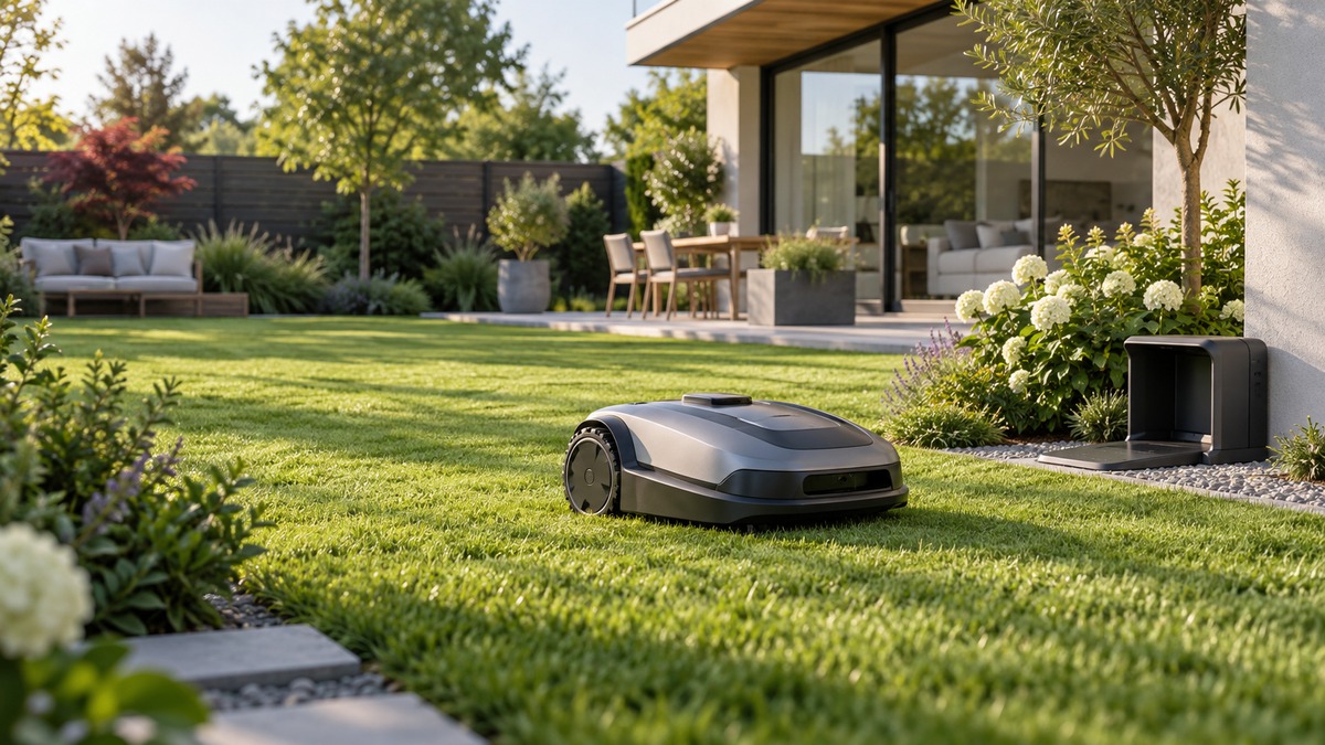Product-focused comparison scene for mova robotic lawn mowers with the listed options arranged clearly.