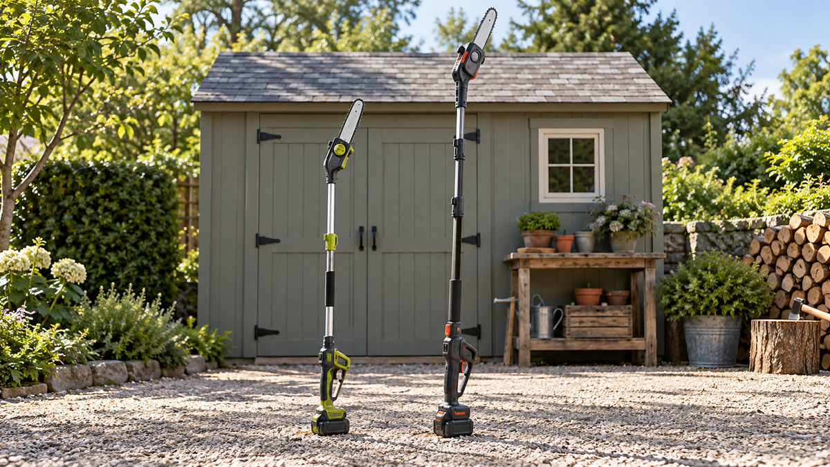 Side-by-side view of the DocSmart and Autubin pole saws products on a neutral background, emphasizing visible differences in size and configuration.