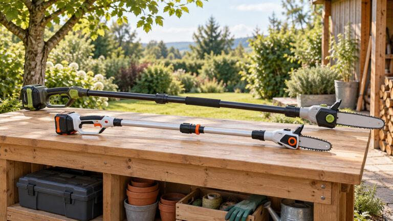 A clean editorial comparison scene showing generic pole saws docsmart and avada options side by side.