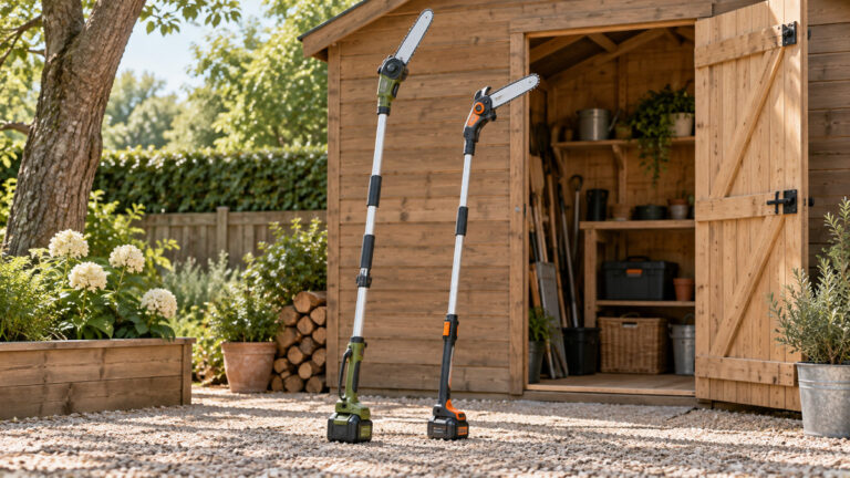 Editorial comparison scene featuring generic pole saws seesii options in natural light.