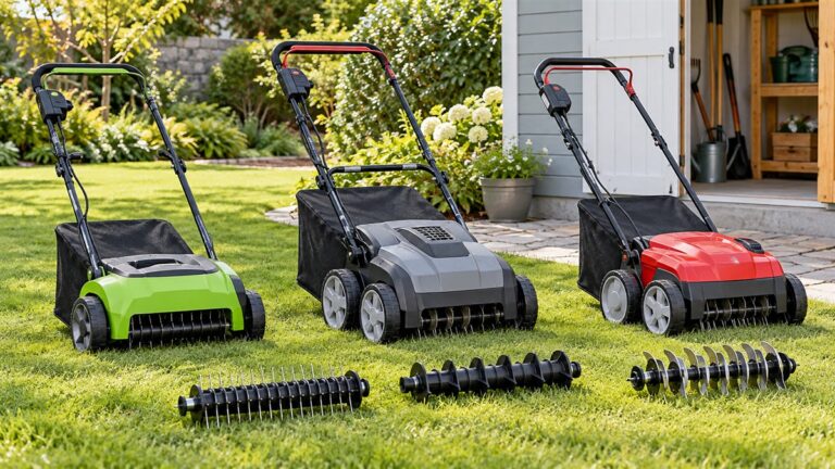 Product-focused comparison scene for tiectown walk-behind lawn mowers with the listed options arranged clearly.