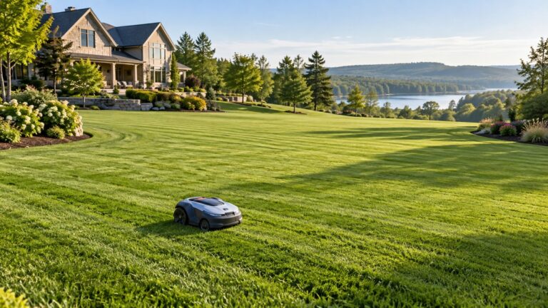 Robotic lawn mower maintaining an expansive landscaped yard